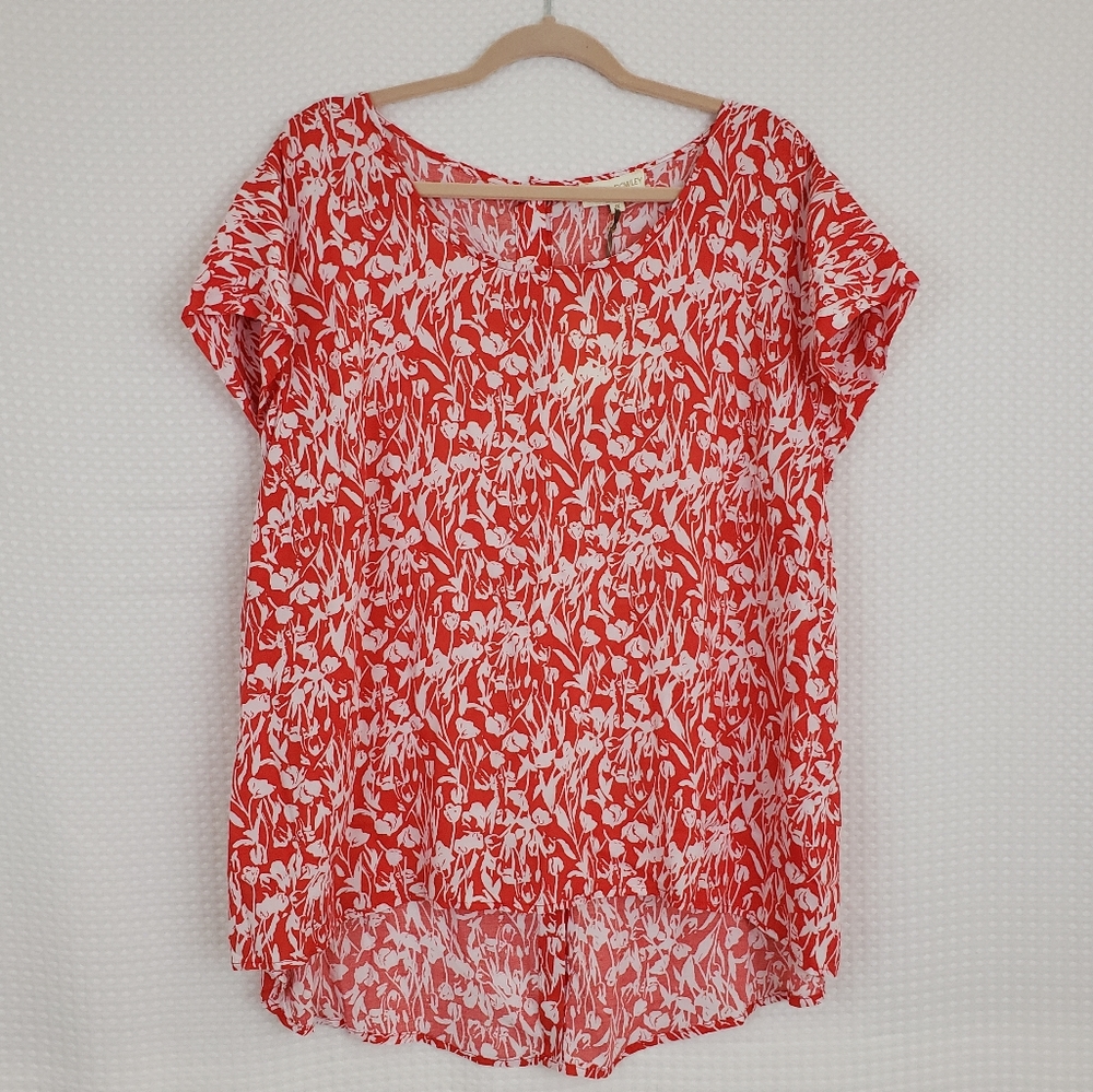 Cynthia Rowley Floral Blouse NWT Red White Button Back Boho size 1X Beachy
